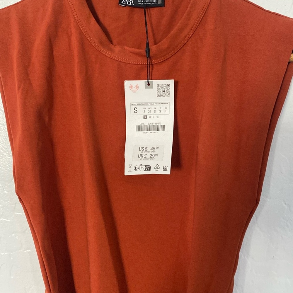 Zara Orange Sleeveless Sheath Dress for Work - Picture 4 of 5